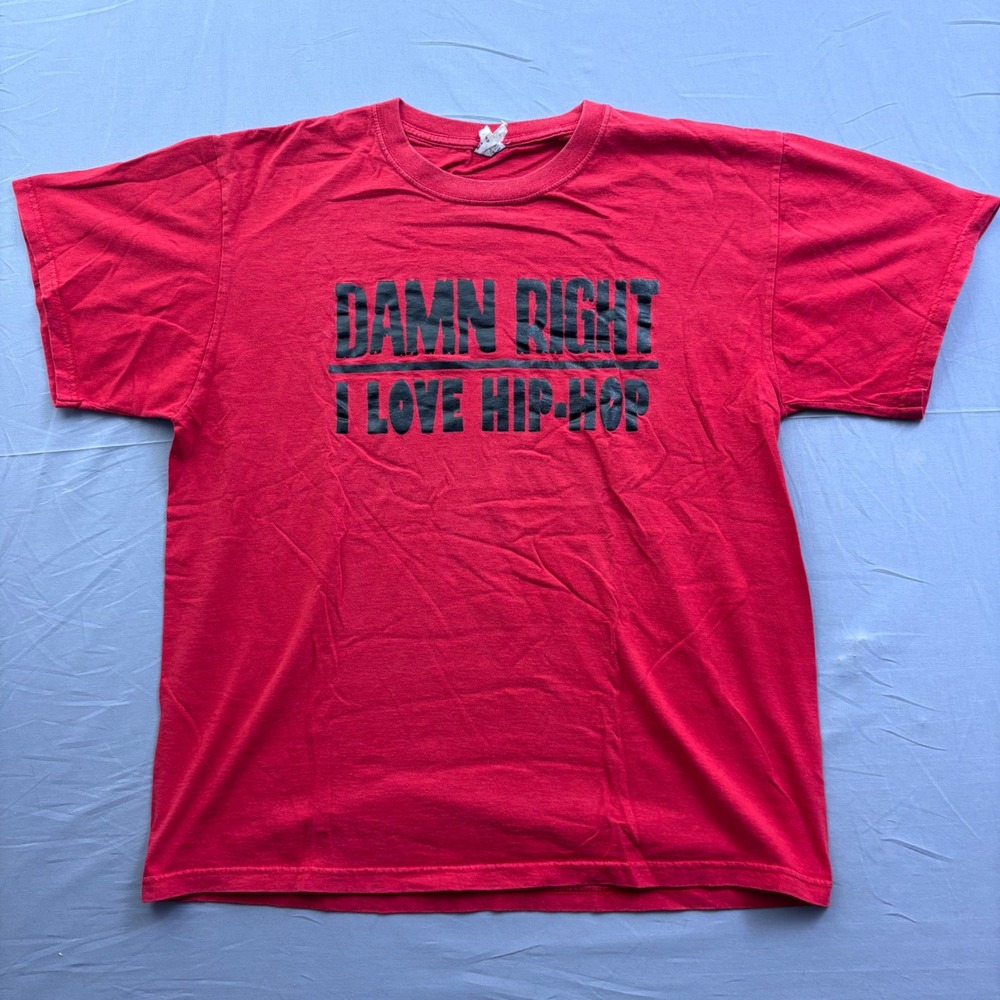 Vintage Jerzees Red Damn Right I Love Hip-Hop Graphic T-Shirt Mens Large